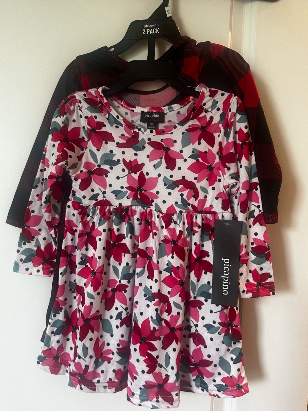 Picapino Girls' Pink Floral Long Sleeve Casual Dress